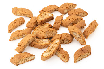 Cantuccini cookies with almonds, typical dry tuscan biscuits, italy isolated on white