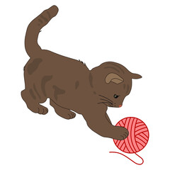 Cute Cat Playing Yarn Ball Cartoon Vector Icon Illustration. Animal Nature Icon Concept Isolated Premium Vector. Flat Cartoon Style