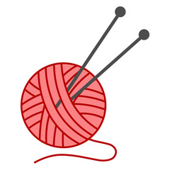 Ball of yarn with knitting needles. Clews, skeins of wool. Tools for knitwork, handicraft, crocheting, hand-knitting. Female hobby. Vector cartoon illustration isolated on white background.