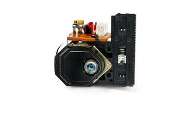 Electronics: Optical laser assembly of a CD reader on white background