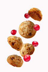 curd cookies with cranberries on a white background