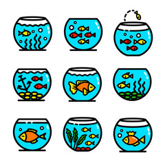 aquarium simple color icons set
