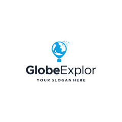 flat GlobeExplore earth air balloon Logo design