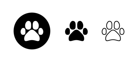 Paw icons set. paw print sign and symbol. dog or cat paw