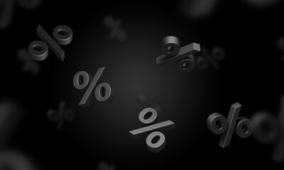Percent symbols. Black background. Black Friday. Discount. 3d illustration.