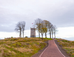 Obraz premium Slottsfjelltårnet, a historic tower in the ruins of Tunsberghus Castle on the Slottsfjellet in Tonsberg