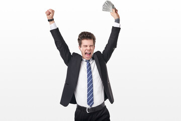 Worker with money celebrating success