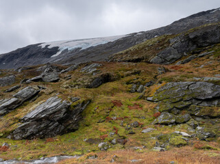Fototapeta na wymiar Skjerdingdalsbreen, a glacier on Strynefjellet in Stryn municipality in Vestland county.