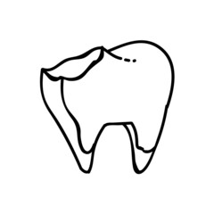 Unhealthy tooth icon. Hand drawn vector illustration.