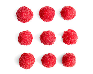 Tasty ripe raspberries on white background