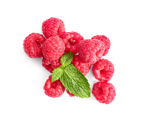 Tasty ripe raspberries on white background