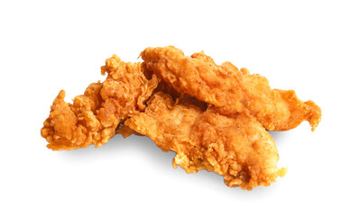Tasty deep fried chicken wings on white background