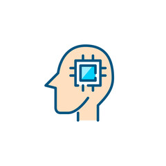 Artificial intelligence colorful icon. Android with a cpu in its brain. Pixel perfect, editable stroke