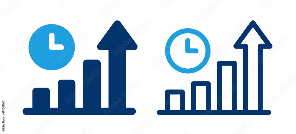 Poster growing graph with clock icon vector illustration. diagram concept