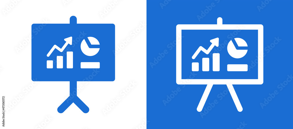 Poster Business chart on presentation board icon. Statistics and analytics vector icon.