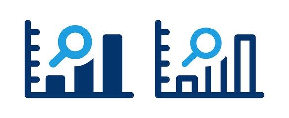 Searching statistic and analytic chart icon. Growth chart with magnifying glass icon vector illustration.