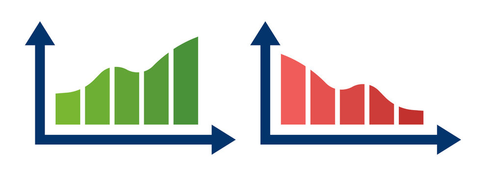 Graph and chart icon set. Increase and decrease bar chart icon isolated on white background.