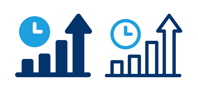 Growing graph with clock icon vector illustration. Diagram concept