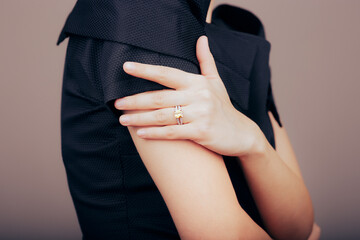 Hand Model Wearing a Yellow Gemstone Ring Piece of Jewelry 