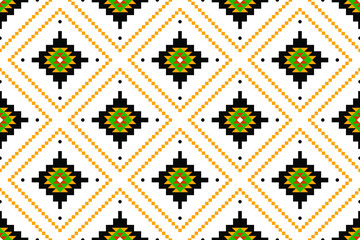 Geometric ethnic oriental seamless pattern traditional Design for background,carpet,wallpaper.clothing,wrapping,Batik fabric,Vector illustration.embroidery style - Sadu, sadou, sadow or sado - obrazy, fototapety, plakaty