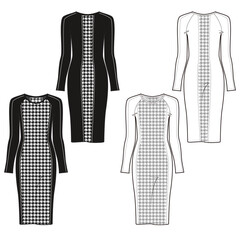 Women's  houndstooth dress  fashion vector sketch, Apparel template