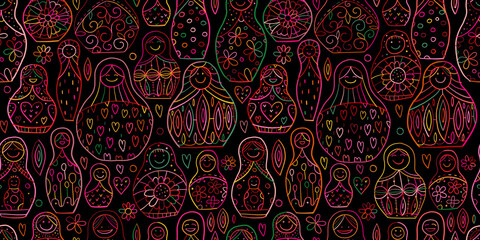 Seamless pattern with russian nesting dolls, Matryoshka