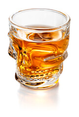 Skull Shaped Whiskey Glass Shot Isolated on White Background