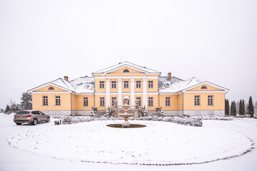 Brukna manor in snowy winter day, Latvia