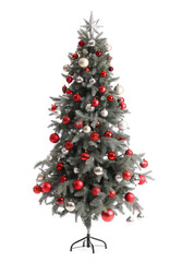 Beautiful decorated Christmas tree isolated on white background