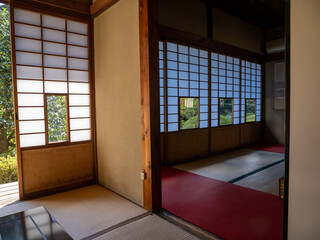 京都　雲龍院　窓から見る紅葉の庭　