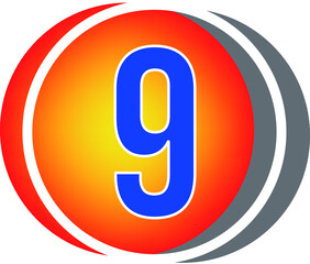 Colored banner with number 9  in the center, red, blue, white and gray element