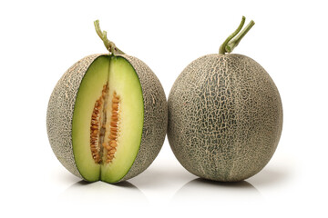 Netted melon on white background
