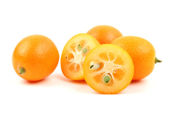 golden oranges isolated on white background