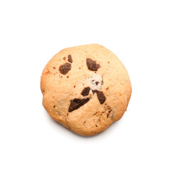 Tasty homemade cookie with chocolate chips on white background