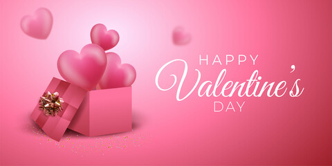 Fototapeta na wymiar Realistic valentine's day wallpaper with heart out of the gift box