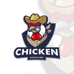 chicken rooster wearing cowboy sheriff costume mascot logo design illustration vector isolated on white background