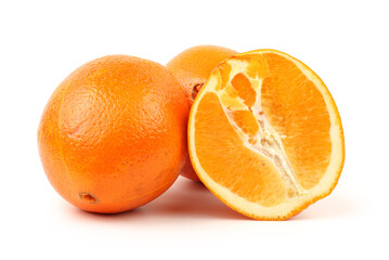Whole orange fruit and his segments or cantles isolated on white background cutout