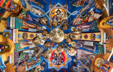 Vibrant interior of Montenegrin, Eastern Christian Orthodox church.