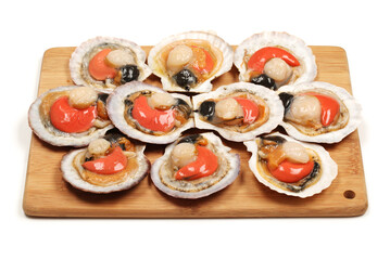 Raw scallop on white background