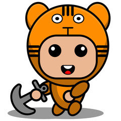 vector cartoon character mascot costume animal predator cute tiger throwing anchor
