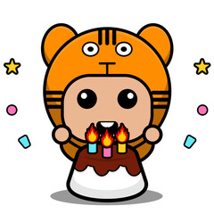 vector cartoon character mascot costume animal predator cute tiger birthday cake