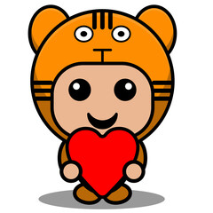 vector cartoon character mascot costume animal cute predatory tiger holding love