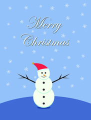 Christmas card with snowman and snowflakes background