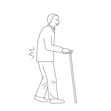 recommend clip art: Illustration of a senior man walking with a cane (Low back pain)(white background, vector, cut out)