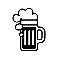 Beer mug icon. White and black illustration.