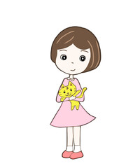 寅の赤ちゃんを抱っこした女の子のイラスト