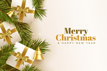 christmas wallpaper with gift boxes and leaves