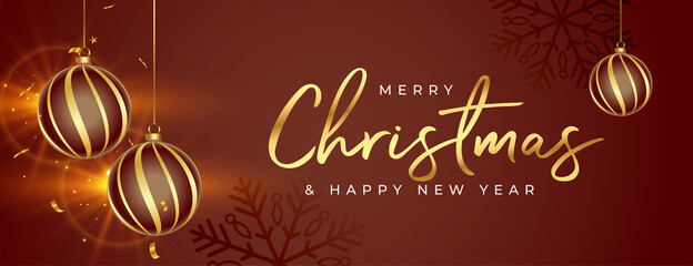 christmas and new year holiday festival banner in beautiful brown and golden color