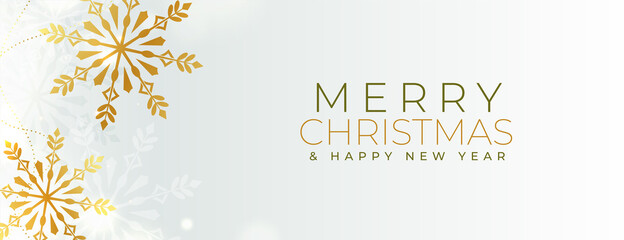 merry christmas and new year golden snowflakes banner design