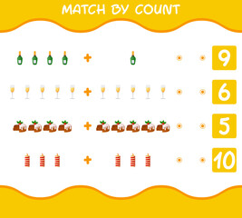 Match by count of cartoon christmas. . Match and count game. Educational game for pre shool years kids and toddlers